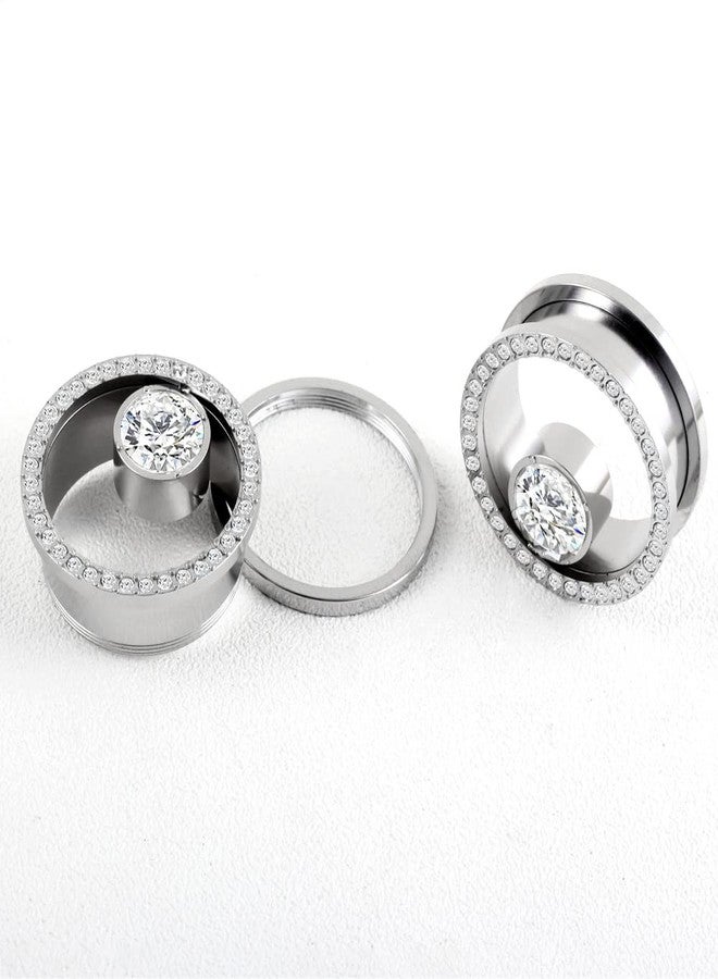 Earblity 00g 10mm 2PCS Silver Crystals Ear Plugs Gauges Stainless Steel Screw Screw Ear Tunnels Stretcher Wedding Piercing Body Jewelry Earrings Expander For Women - Image 4